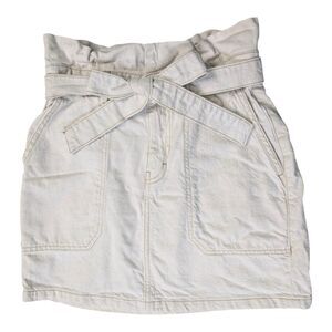 Free People Paperbag Tie Waist Denim Linen Skirt Size 2 Cream Splendor In Grass